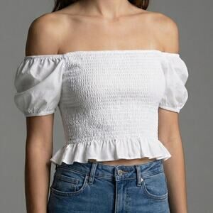 NWT Lost + Wander White Smocked Puff Sleeve Blouse S